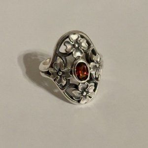 James Avery RETIRED AND HARD TO FIND Dogwood Ring With Garnet Size 8 1/2